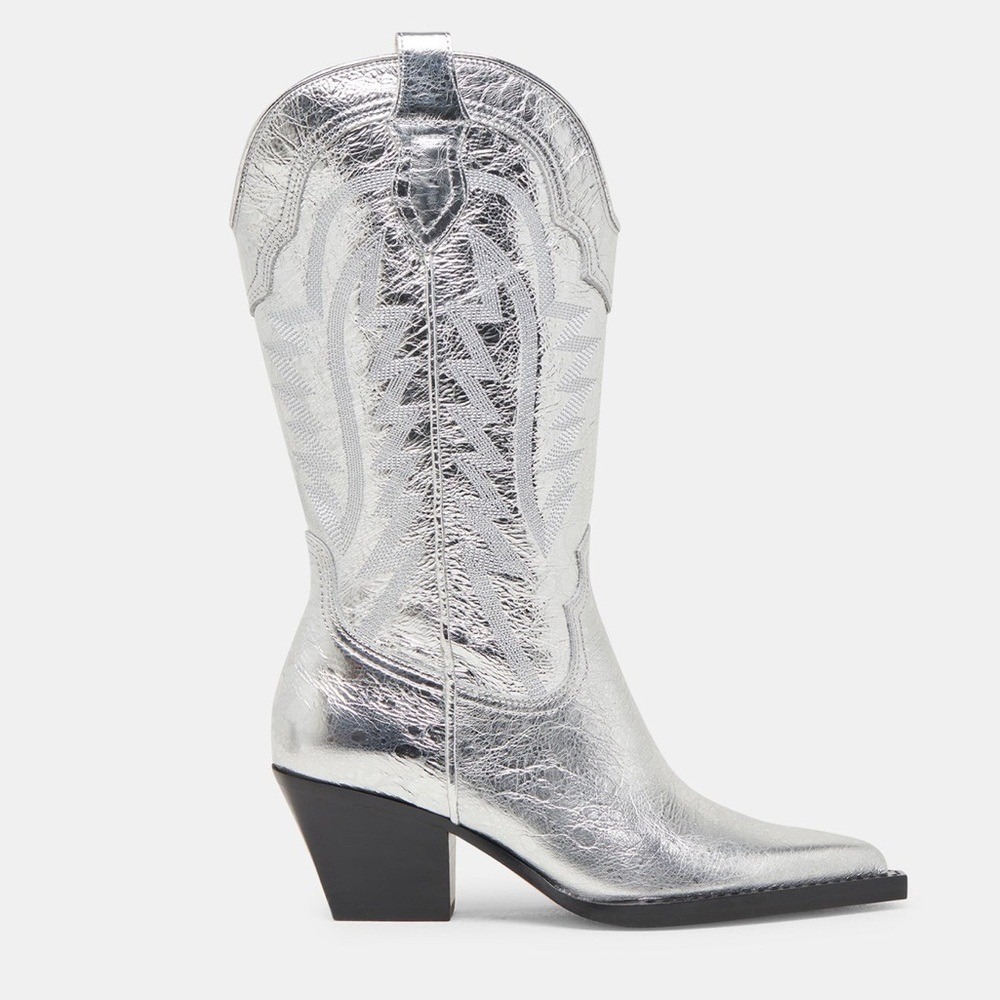 Dolce Vita Ryland Metallic Silver Western Cowgirl Heeled Boots
